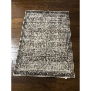 NEW CHAMPLANT Washable Area Rug 4 x 6 Vintage Style Non Slip Gray Ivory Cream